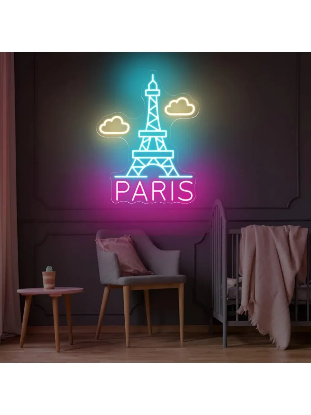 Eiffel Tower Neon Wall Light - Dimmable LED Paris Decor for Bedroom & Cafe